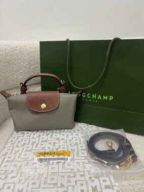 NWT Longchamp Le Pliage Original Mini Handbag Pouch Dove Grey Canvas Crossbody